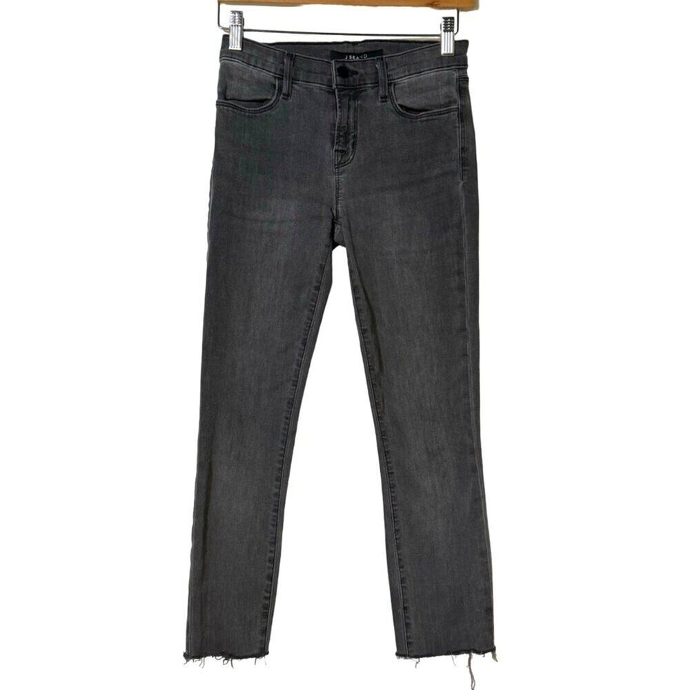 J Brand Black Denim Jeans Night Bird Black Raw Hem Super Skinny 25